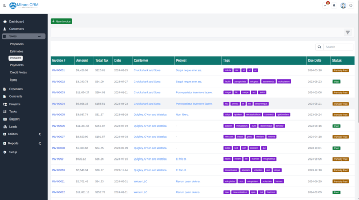 Invoices Page